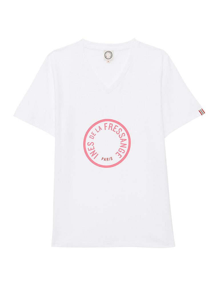 Ines De La Fressange Tee Shirt Col V Aurore Rose