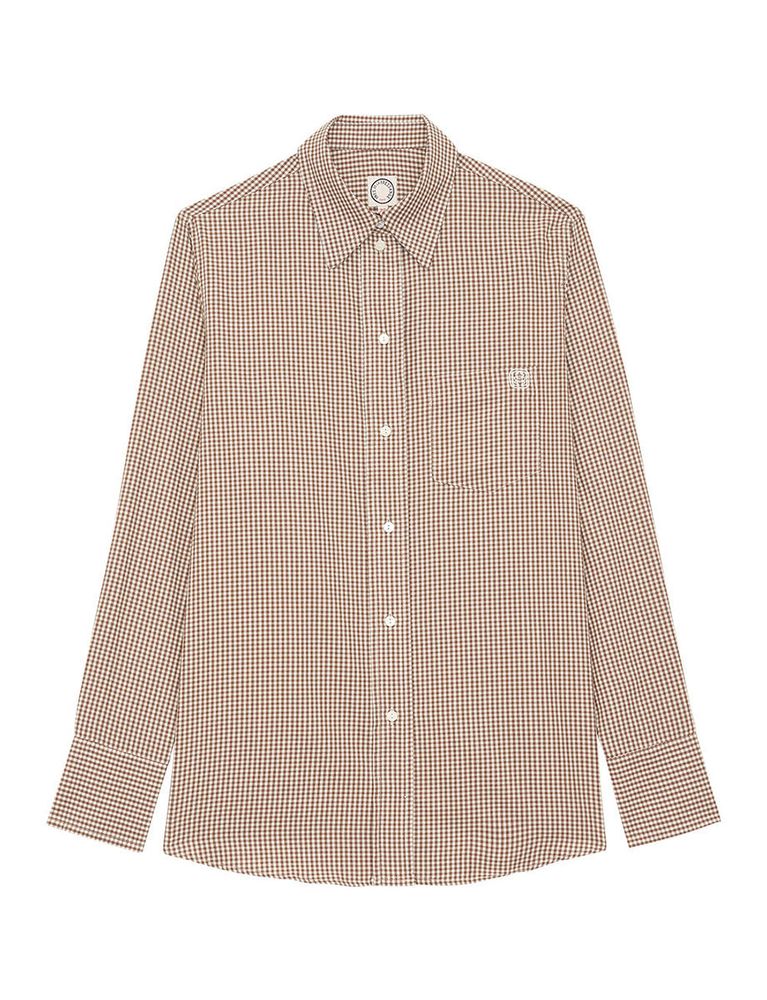 Ines De La Fressange Chemise Maureen Marron Et Écru, Revers Contrastés In Neutral