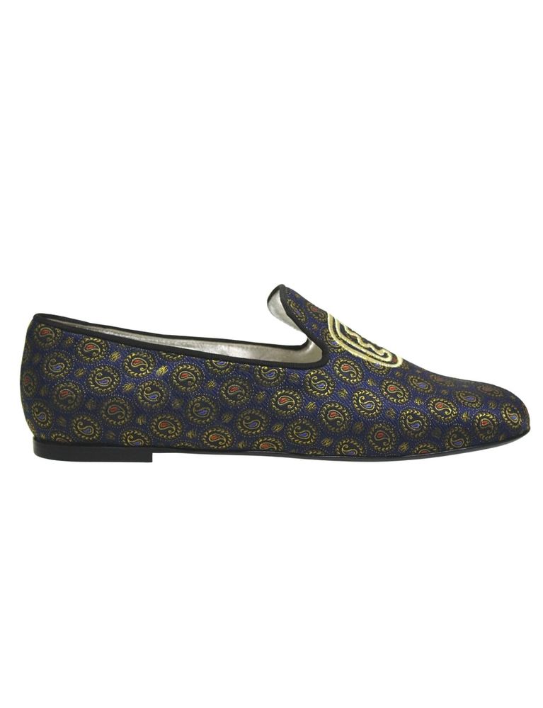 Ines De La Fressange Slippers Brodés Bleu Et Or