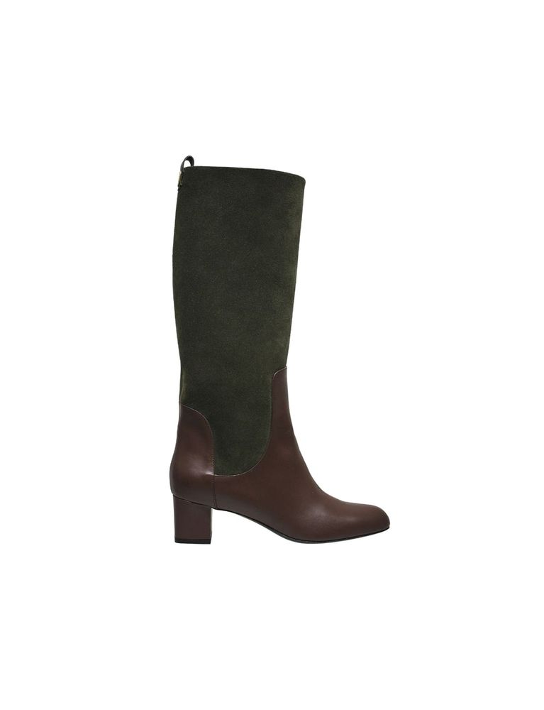 Ines De La Fressange Bottes Hautes À Talon, Cuirs Vert Et Chocolat
